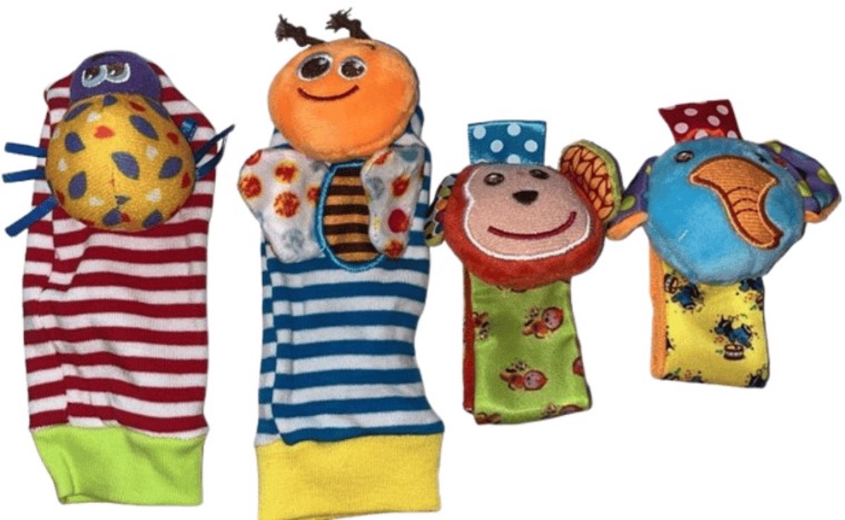 Babyrammelaar Set – 2 Sokken & 2 Polsrammelaars | Insecten & Dieren Thema | Voor Baby’s 0-6 Maanden